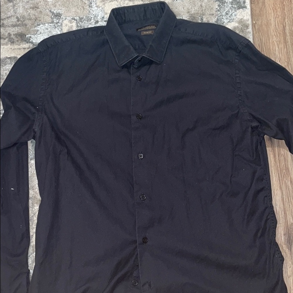 Zara Mens Textured Black Casual Slim Shirt XL